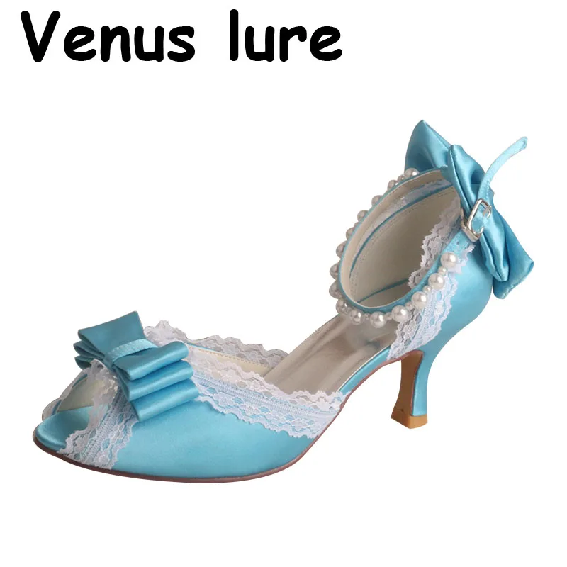 

6.5CM Heel Special Occasion Sandals Aqua Blue for Women Party Custom Handmade