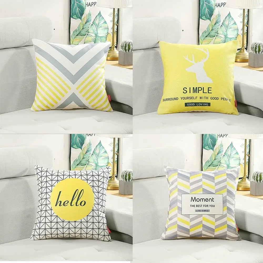 

18" Home Decorative Pillowcase Simple Fashion Geometric Linen Pillow Case Waist Throw Cushion Cover Sofa Office Bedroom Decor