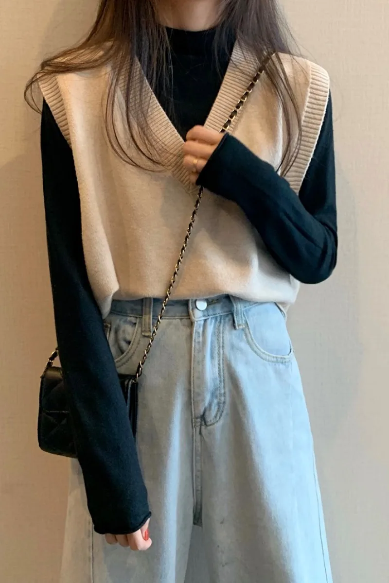 

2020 Spring New Korean Women Vest Preppy Style Casual V-neck Knitted Vests Women Clothing High Quality