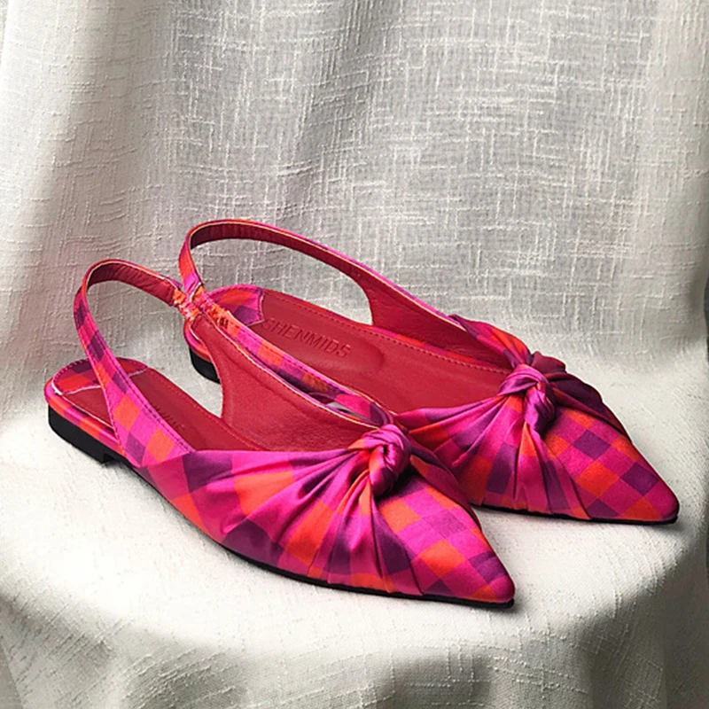 Новинка 2020 года сезон весна-лето цветные тонкие туфли на плоской подошве с бантом