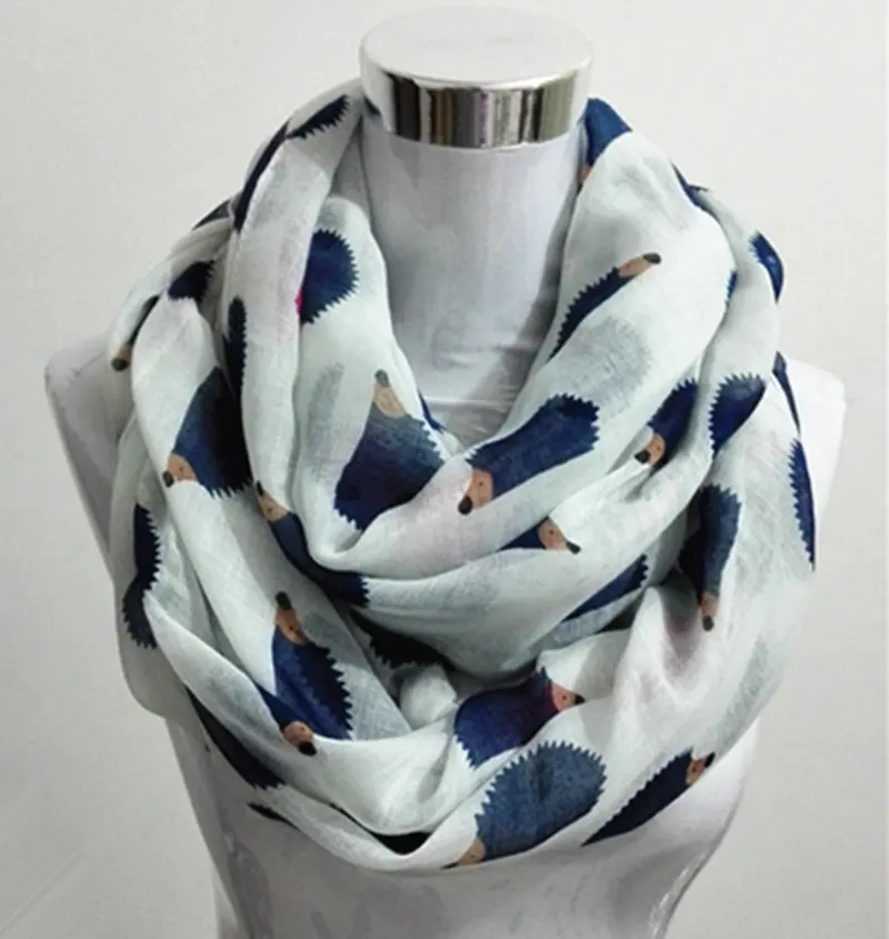 Circle scarf White Новые женские модные вискоза, хлопок Ежик длинный шарф с рисунком модные шарфы с животными снуд кольцо шарф для женщин - Цвет: Circle scarf White