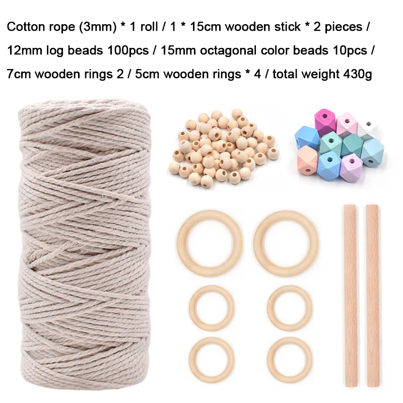 

Macrame Kit Diy Tapestry Macrame Supplies With Wooden Bead And Rings Natural Cotton Cord Home Hanger Decor For Beginner Cords