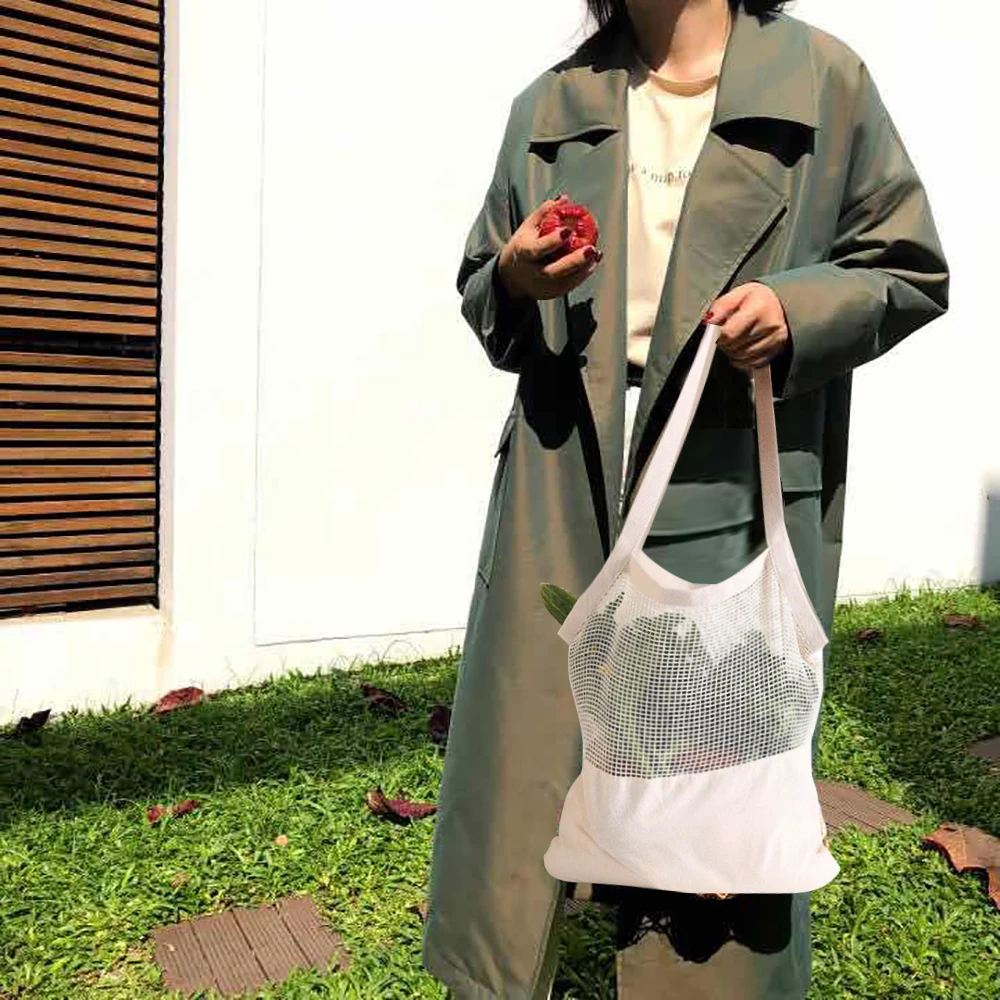 

Reusable Cotton Mesh Fruit Bag Organic String Grocery Canvas Shoulder Bag Mixed Mesh Totes Vegetable Storage Net Shopping Bag