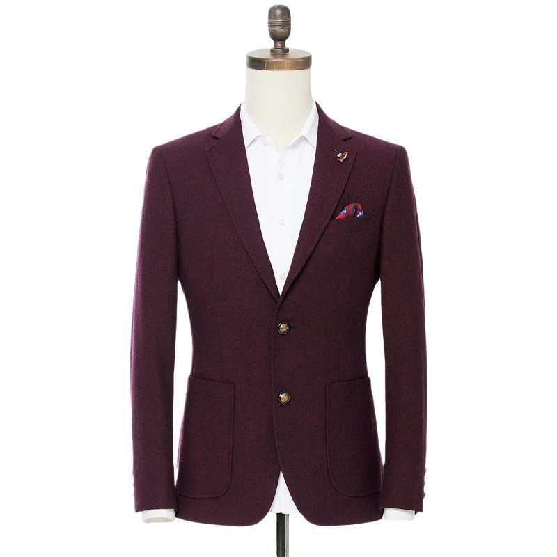 

2020 Spring New Blazer Wine Red Men Fashion Two Buttons Casual Slim Fit Jackets Men Plus Size Long Sleeve Business Mens Blazer