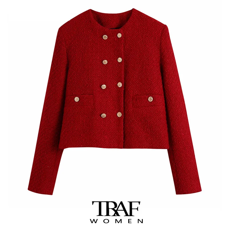 

Женская твидовая куртка с длинным рукавом, с круглым вырезом