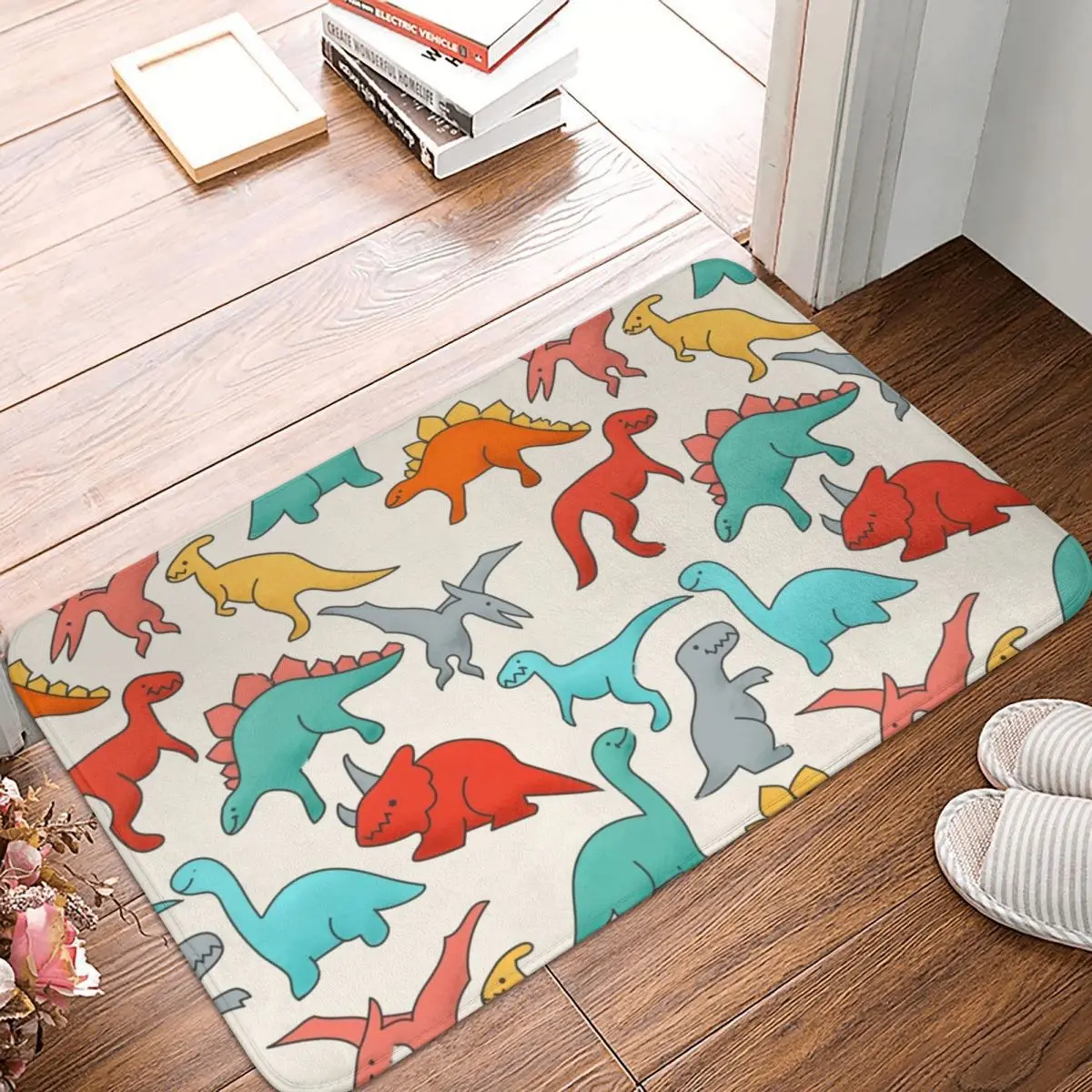 Полиэстеровый коврик с рисунком динозавра для ног нескользящий пылезащитный