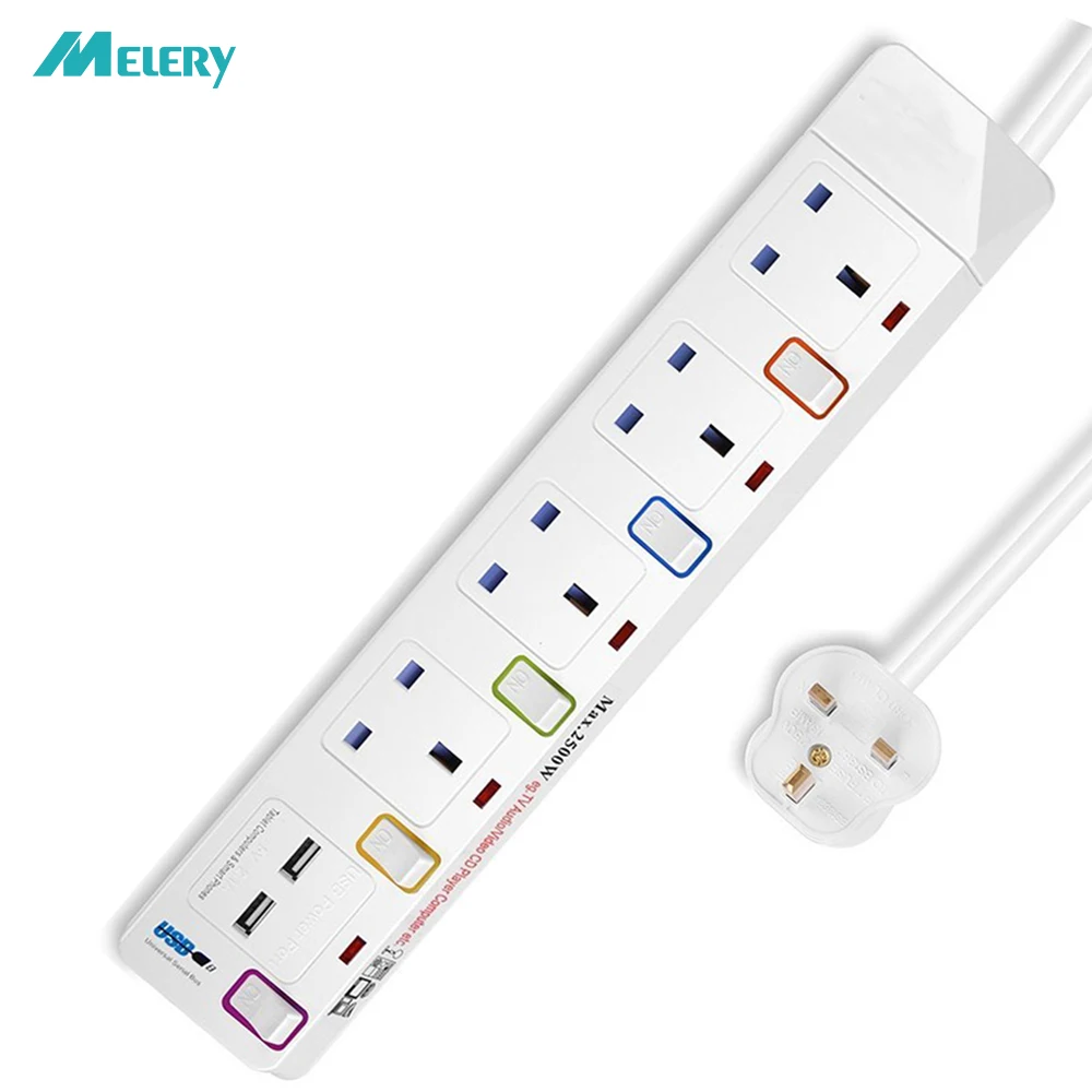 Мульти мощность полосы Великобритании удлинитель 4 способ Розетка с USB защита от перенапряжения зарядки порты с переключателем 1,8 м удлинитель шнур