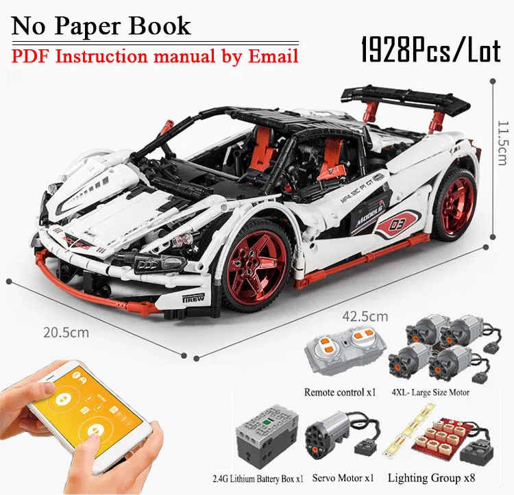 White Ver. With PF Technic MOC-3918 Veneno Roadster Совместимость с 20087 RC APP управление строительные блоки кирпичи DIY День рождения Обучающие игрушки, подарки - Цвет: White Ver. With PF