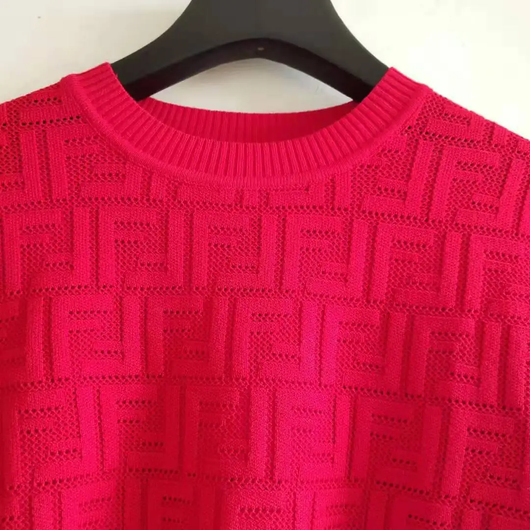 

New summer 2021 new high quality lettered jacquard knitted short-sleeved top, women's micro-translucent short-sleeved T-shirt