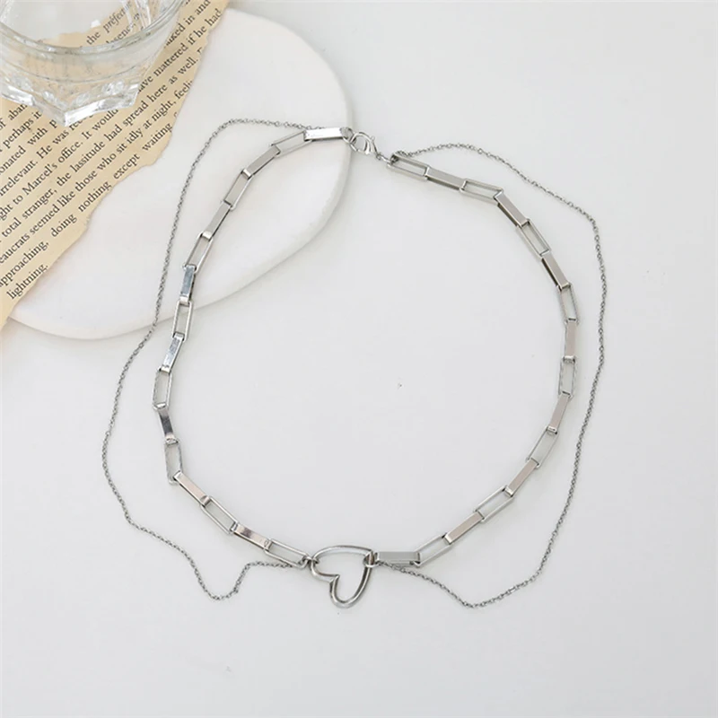 

Double heart necklace new clavicle chain cold wind hip hop disco choker