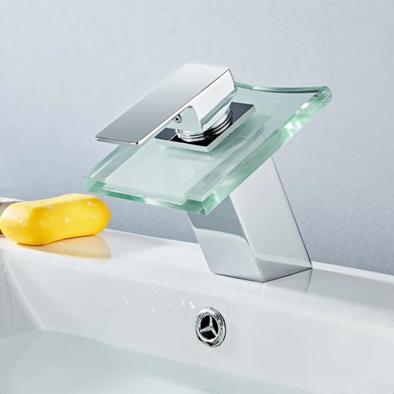 Смеситель для ванной со стеклянным светодиодным водопадом латунный кран