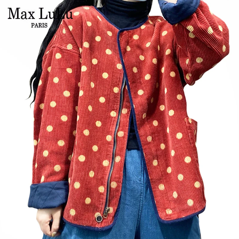 

Женская Вельветовая парка в горошек Max LuLu, свободная винтажная теплая зимняя куртка на молнии в стиле Харадзюку, 2021