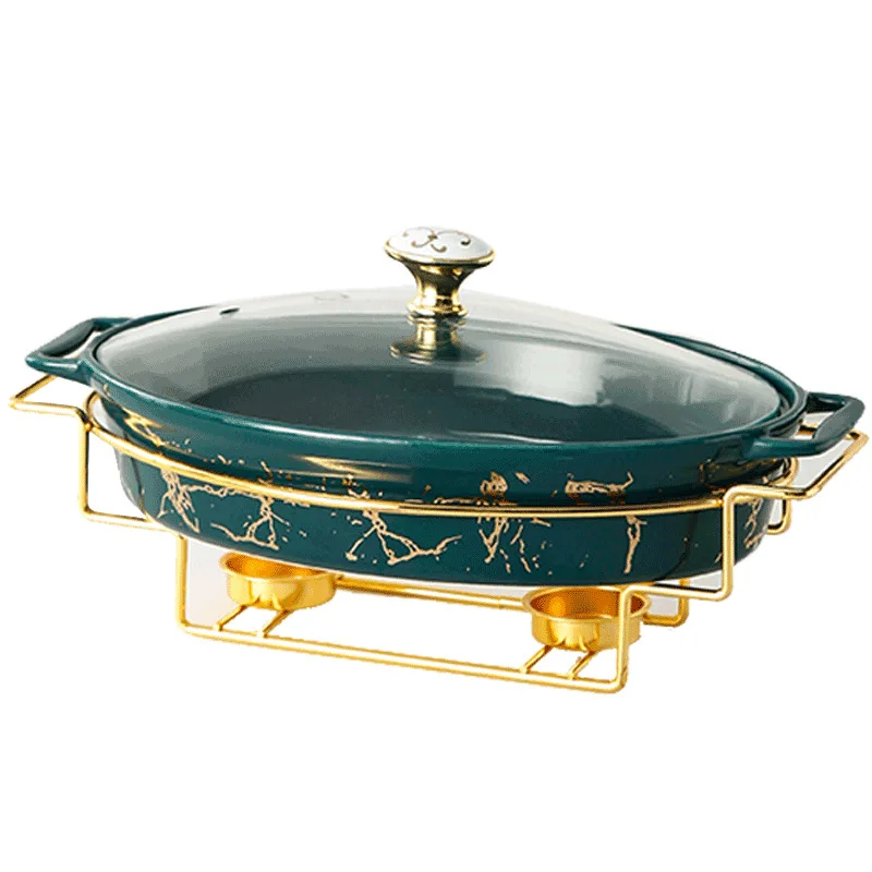 

Nordic Oval Ceramic Soup Pots Home Hotel Restaurant 1050ml Candle Heating Fish Plate Binaural Creative Casserole With Racks