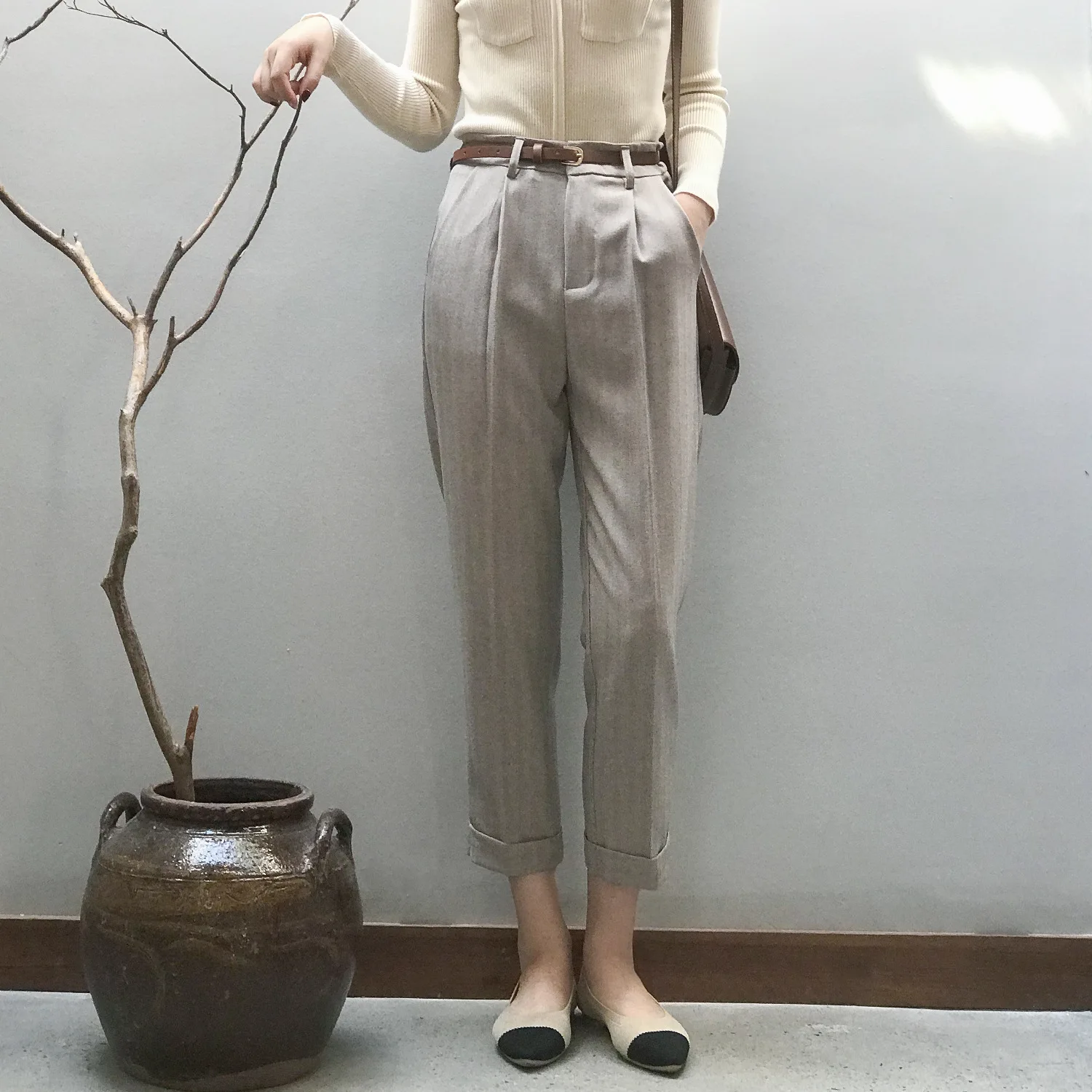 

Модные женские повседневные шаровары, женские летние винтажные Костюмные брюки до щиколотки с высокой талией и поясом 2021, деловые брюки WP298