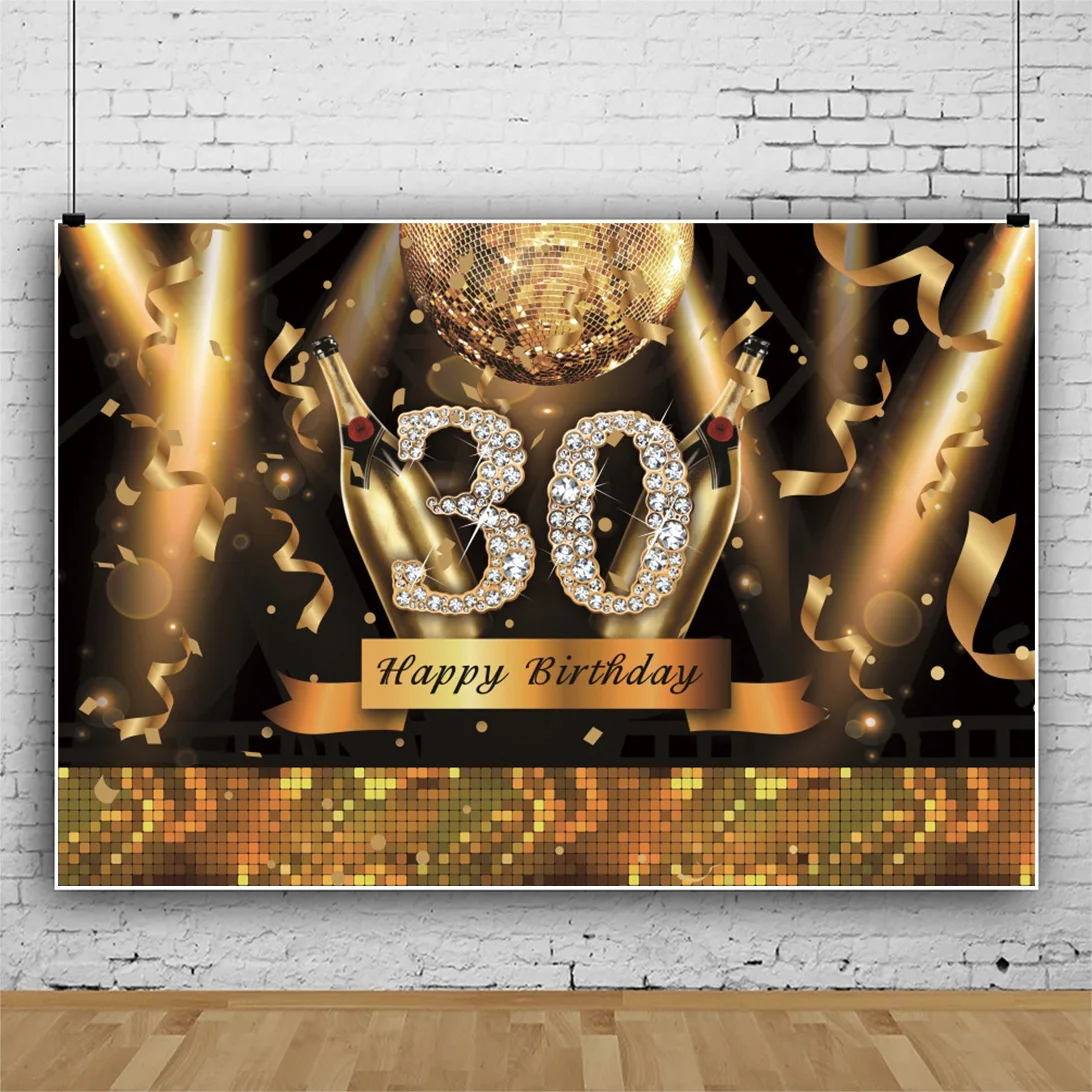 

Gold 30th Photo Backdrop Happy Birthday Party Men / Women Balloon Photography Background Photocall