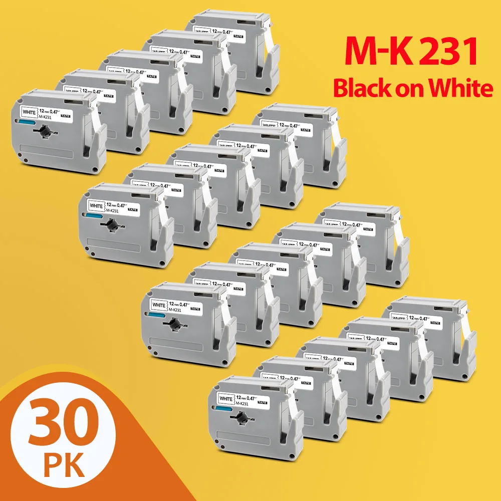 

A ABCOLOR 10PK/30PK 12mm Tapes For Brother MK-231 MK231 MK 231 Label Cartridge Black on White For Brother P Touch Label Maker