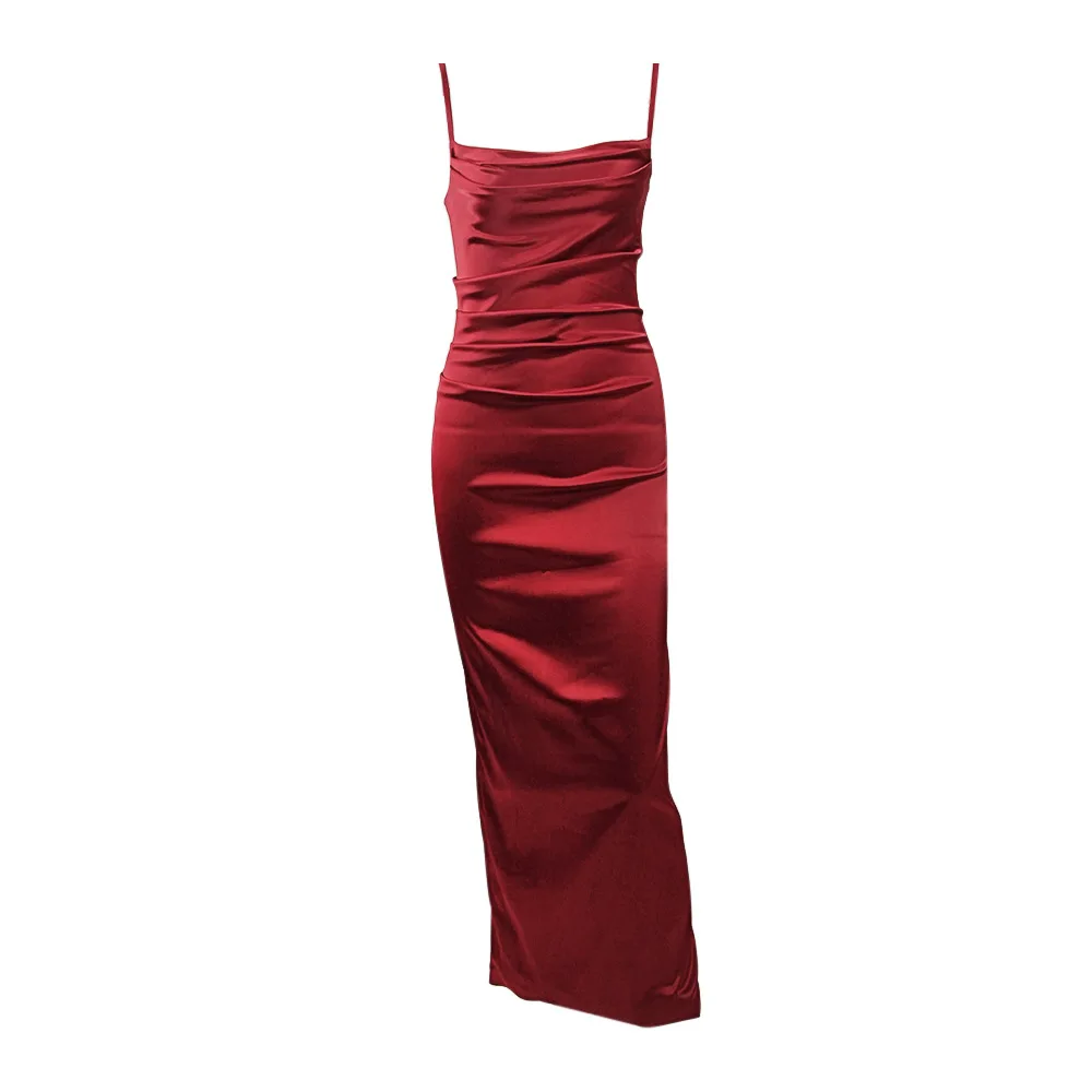 

Wine Spaghetti Strap Knee Length Bodycore Dress For Women Celebrity Evening party