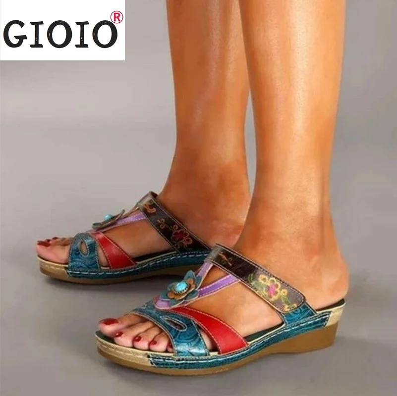 Сандалии женские летние с цветочным принтом на каблуке | Обувь