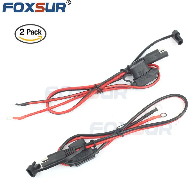 

Зарядное устройство FOXSUR для мотоциклов и снегоходов, 2 шт., кабель для зарядки SAE, быстроразъемный штекер SAE к клемме 12 В, предохранитель 15 А
