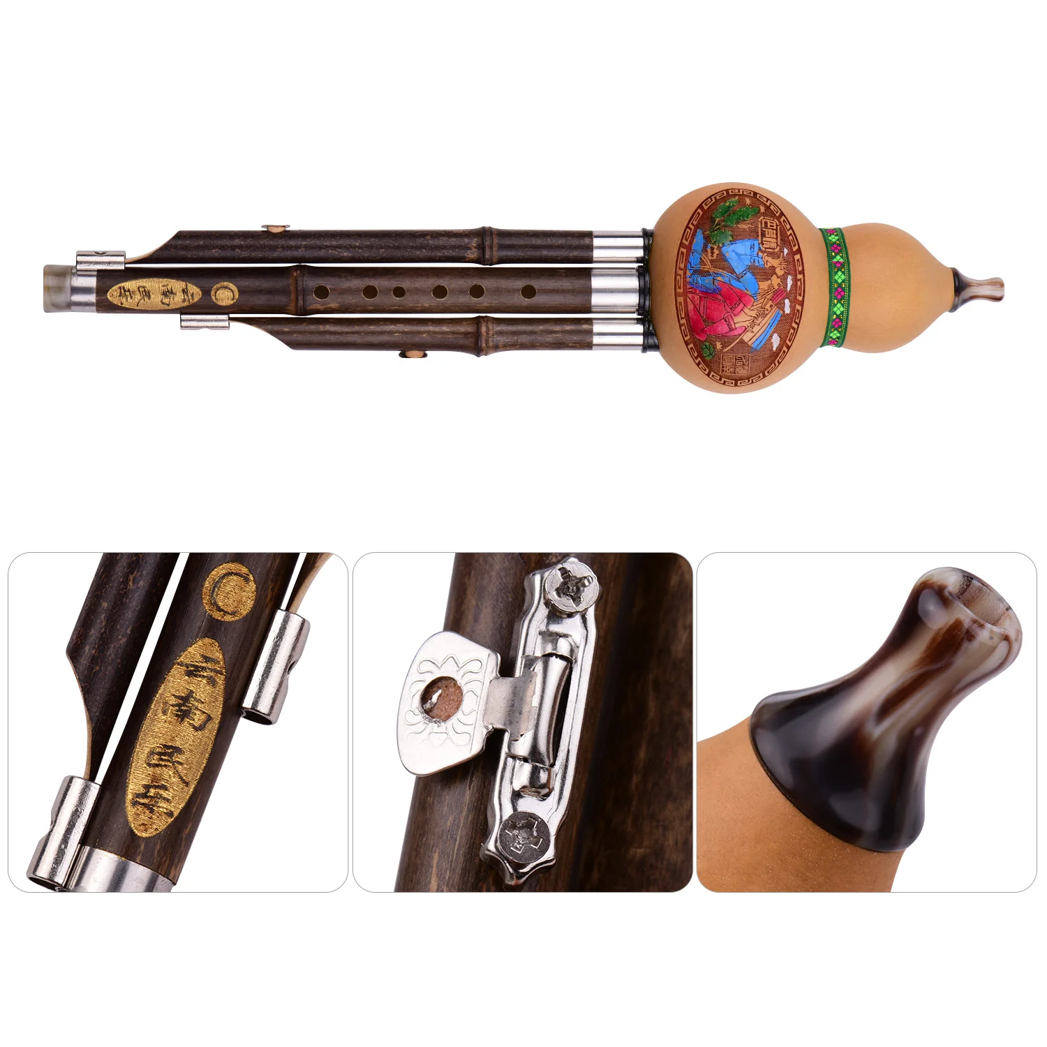 3 тона C-Key Hulusi Gourd Cucurbit Flute Black Bamboo pipe Традиционный китайский инструмент с китайским