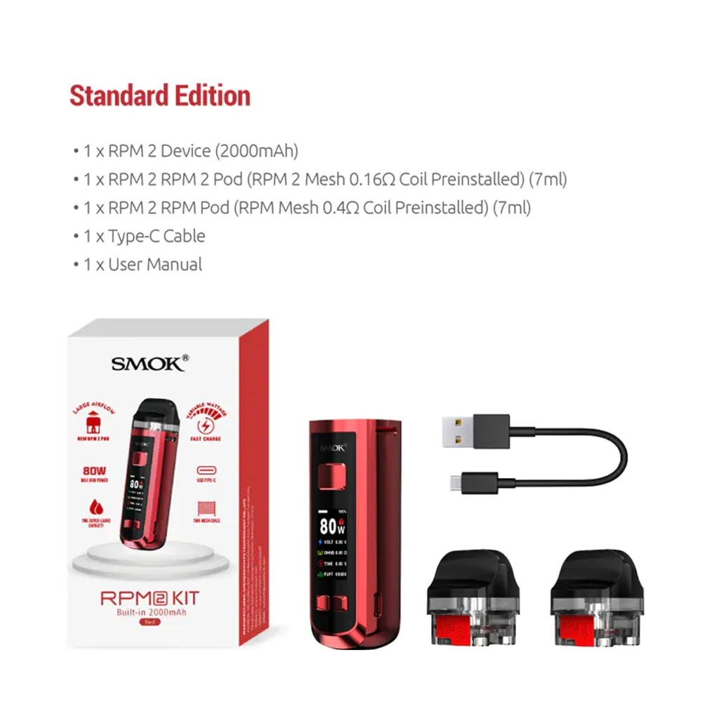SMOK RPM2 Pod System Kit 2000mah Battery 80W Vape Mod & 7ml RPM fit Mesh MTL Coil Vaporizer VS NORD 2 MAG | Электроника