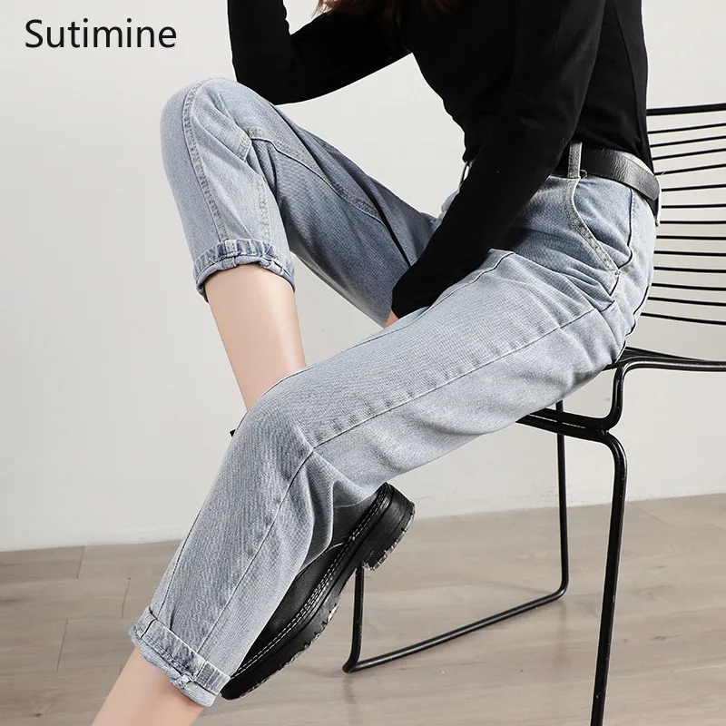 

Woman Jeans Vintage Straight High Waist Jeans Boyfriend Blue Streetwear Loose Blue Denim Pants Retro Fashion Harajuku Pants