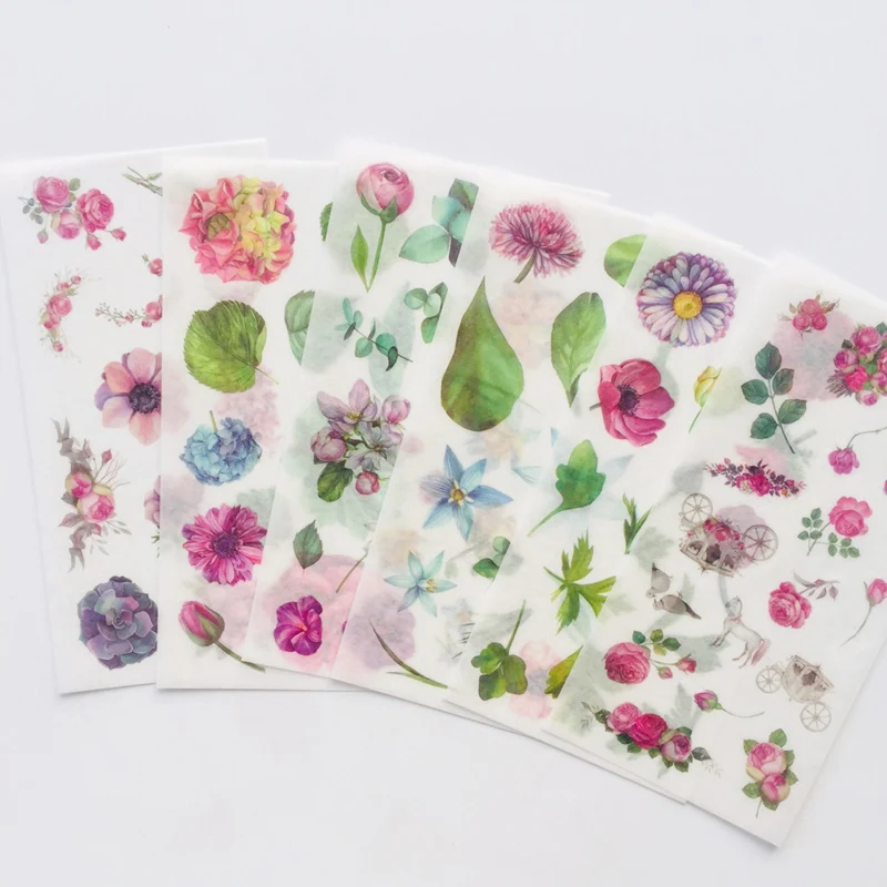 

6 Sheets Attractive Garden of Flowers Lotus Decorative Adhesive Stickers