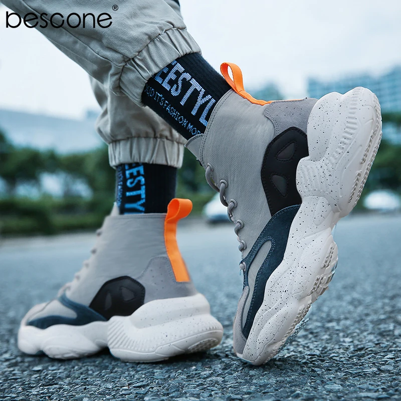 BESCONE/Новинка мужские высокие кроссовки Уличная обувь на шнуровке сезон