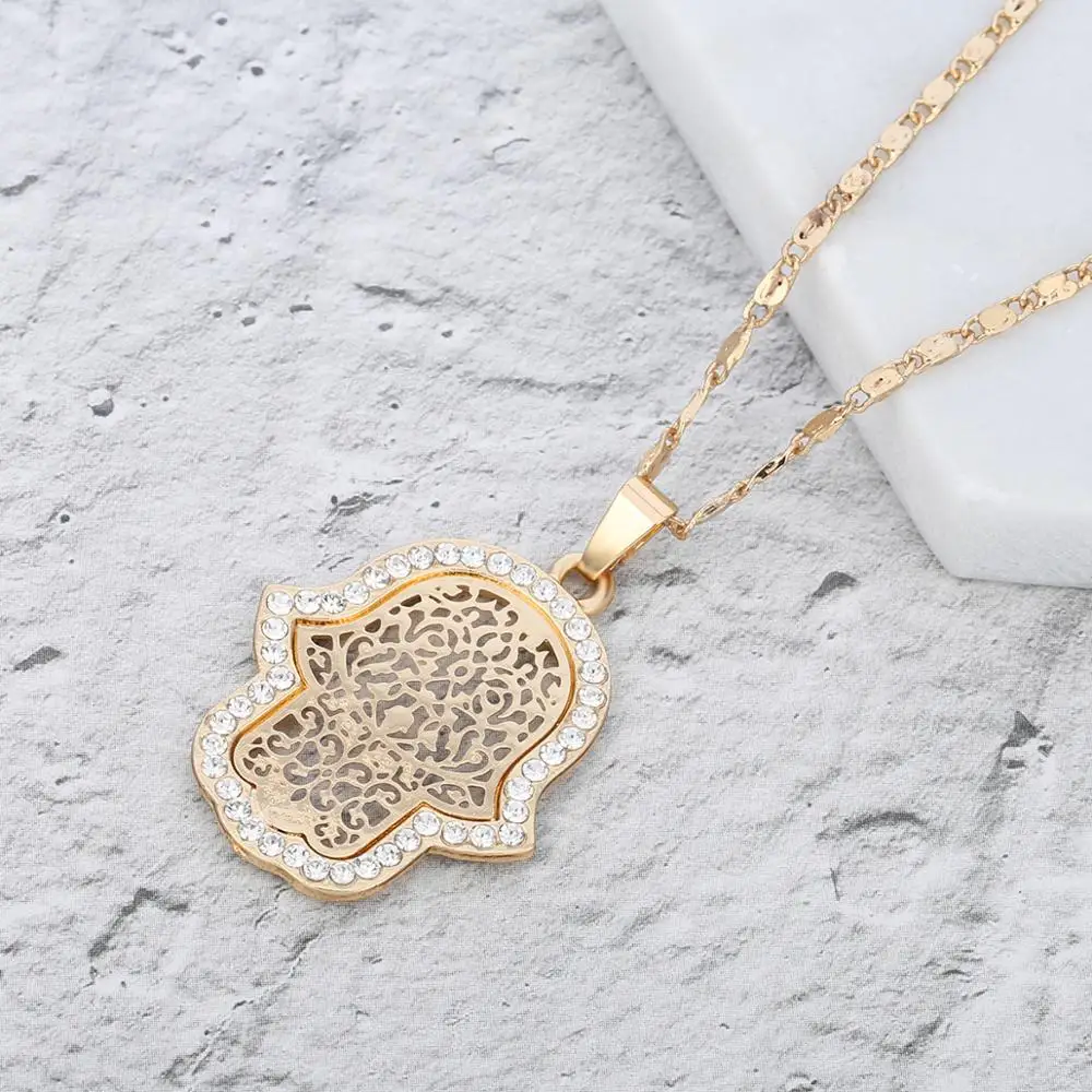 

Crystal Hamsa Hands Necklace For Women Gold Silver Plated Hollow Fatima Choker Necklaces Trend Jewelry Gift for New Year 2022