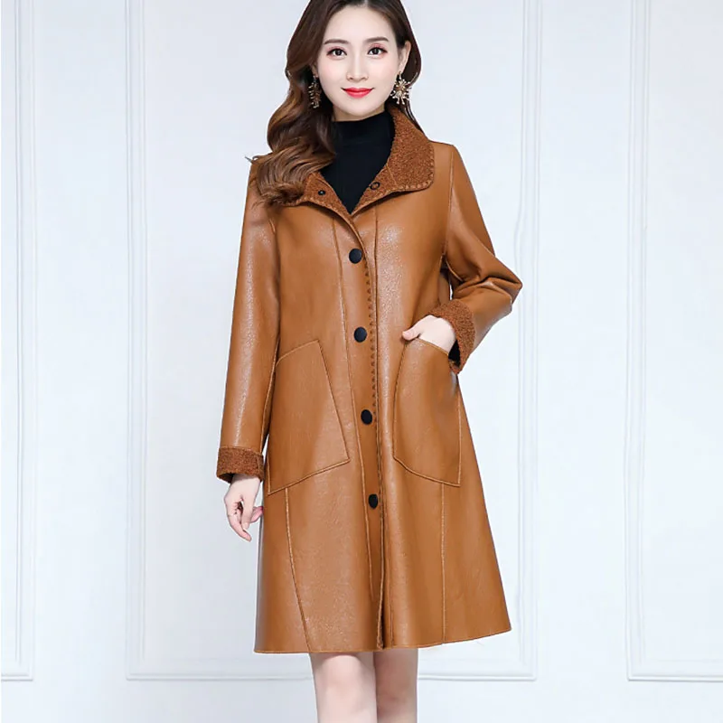 Осенне-зимняя женская кожаная куртка новинка 2021 модная средней длины из