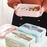 microwave bento lunch box spoon chopsticks wheat straw food storage container