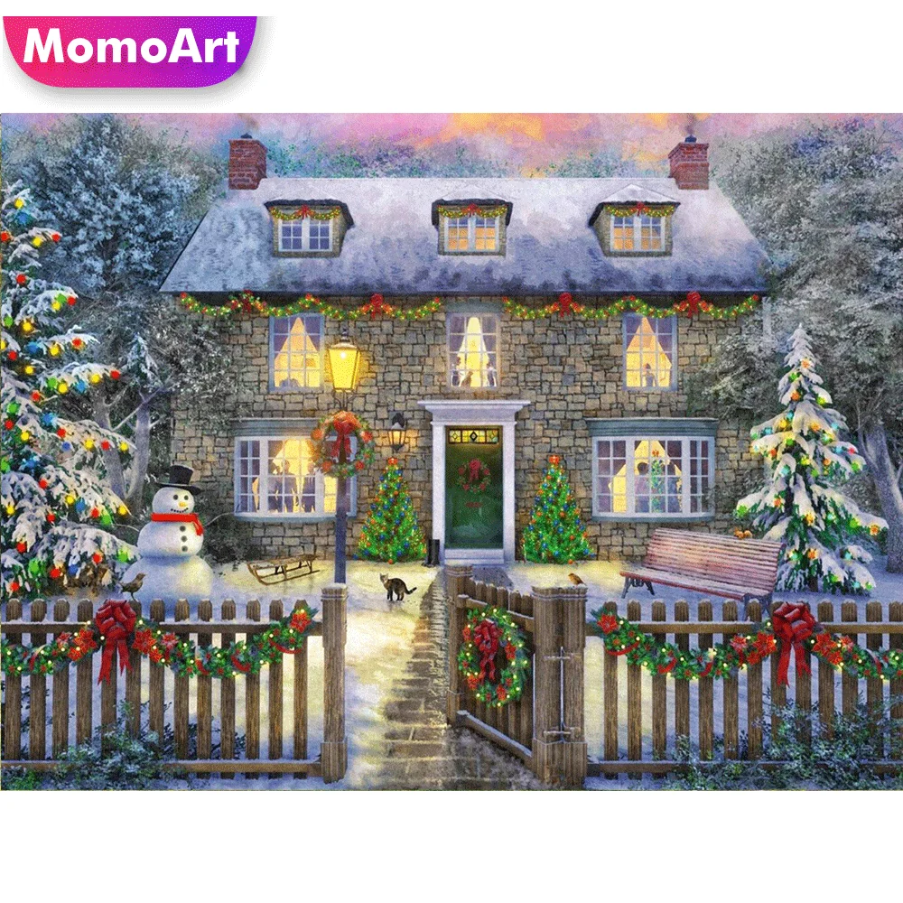 

MomoArt дом Бриллиантовая вышивка DIY картина Стразы алмазная живопись зимний пейзаж Вышивка крестиком Мозаика 5D Новогодний подарок