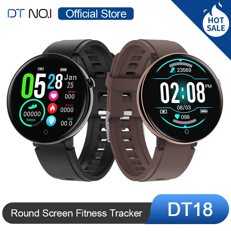 DT № 1 DT18 Smart Watch Круглый сенсорный экран SmartWatch Сон Монитор сердечного ритма