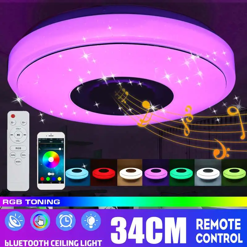 

Светодиодный потолочный светильник 300 Вт RGB с регулируемой яркостью, музыкальный светильник s с приложением и динамиком bluetooth, лампа для спал...