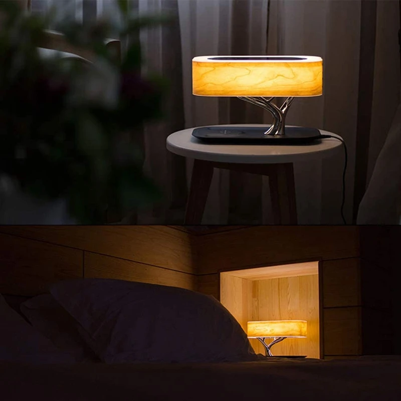 

Fast Wireless Charger Induction Led Lamp Natural Wooden Bedside Atmosphere Light Compatible for Apple Airplay