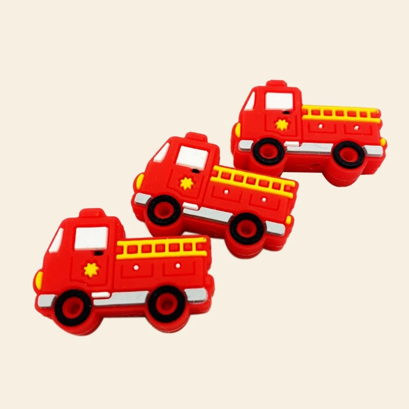 

5 Pcs/Pack Cartoon Baby Teether Silicone Fire Engine Beads Soother Molar Toys A2UB
