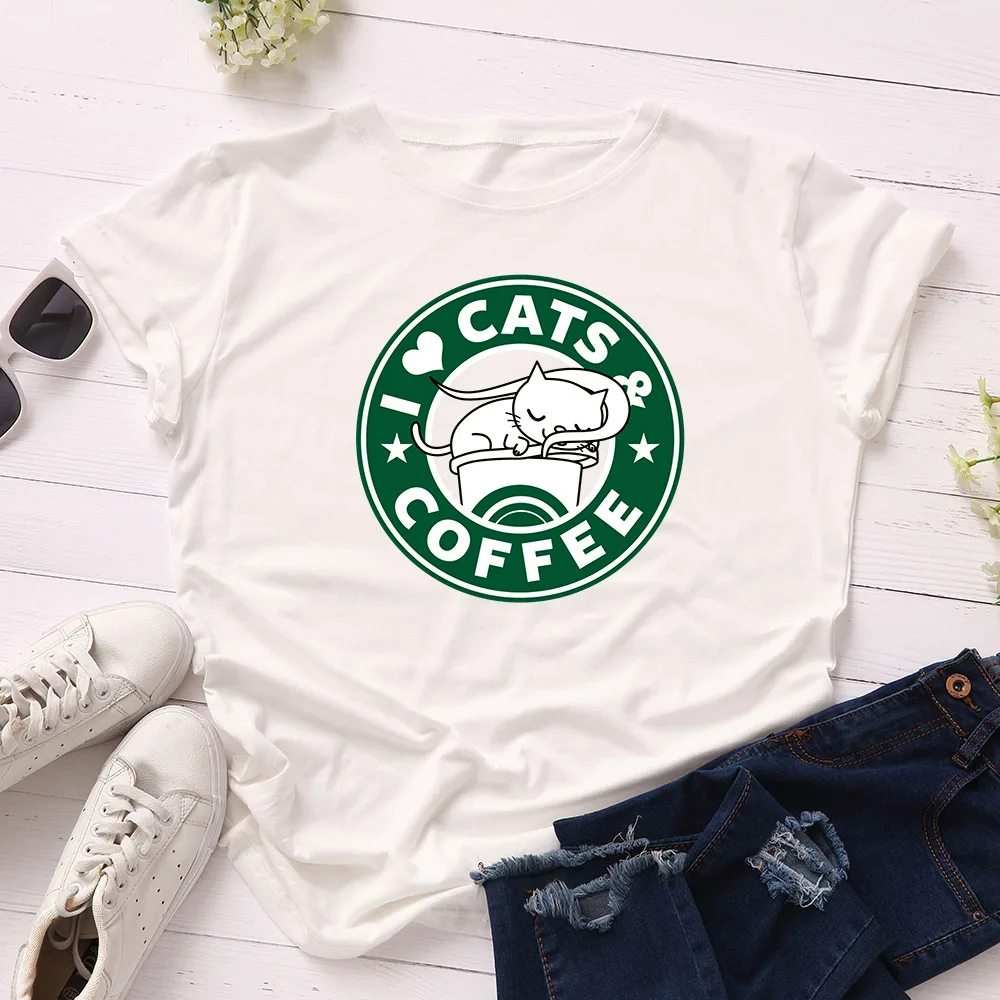 Футболки размера плюс 5XL с рисунком кота кофейного цвета футболки коротким