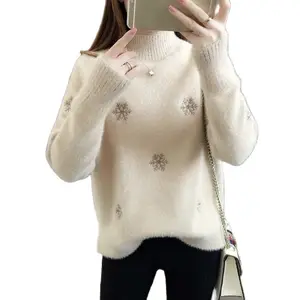 Новинка 2021, осенне-зимний свитер большого размера, женские корейские плотные вязаные свитера с воротником средней высоты, женские пуловеры V255