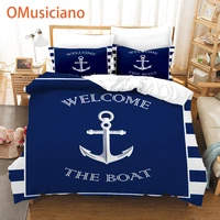 nautical anchor with navy pattern classic digital print custom bedding set duvet cover set full queen king kids gifts