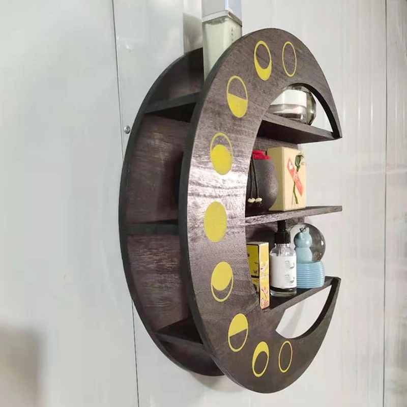 

Wooden Floating Moon Shelf Wood Crystal Shelf Hanging Storage Hanging Home Wall Decor for Living Room Bedroom