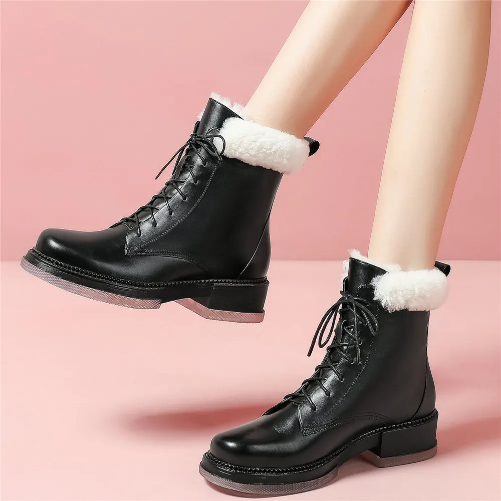 

High Top Oxfords Women Lace Up Genuine Leather Med Heels Ankle Boots Female Winter Round Toe Platform Pumps Shoes Casual Shoes