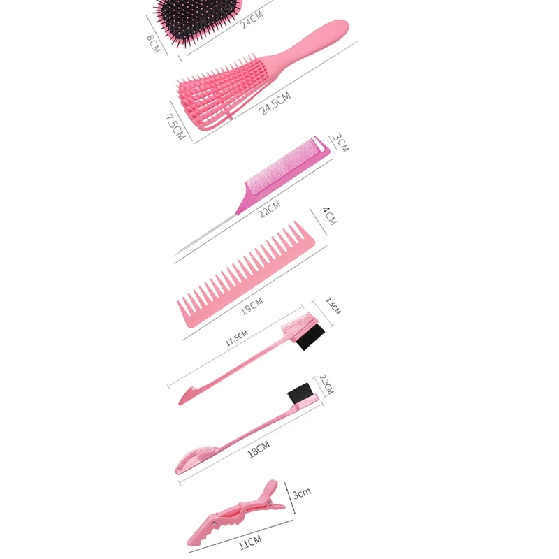 

11 Pcs Pink Detangling Brush Set, Hair Detangler for Textured 3A to 4C Kinky Wavy for Wet/Dry/Long Thick Curly Hair