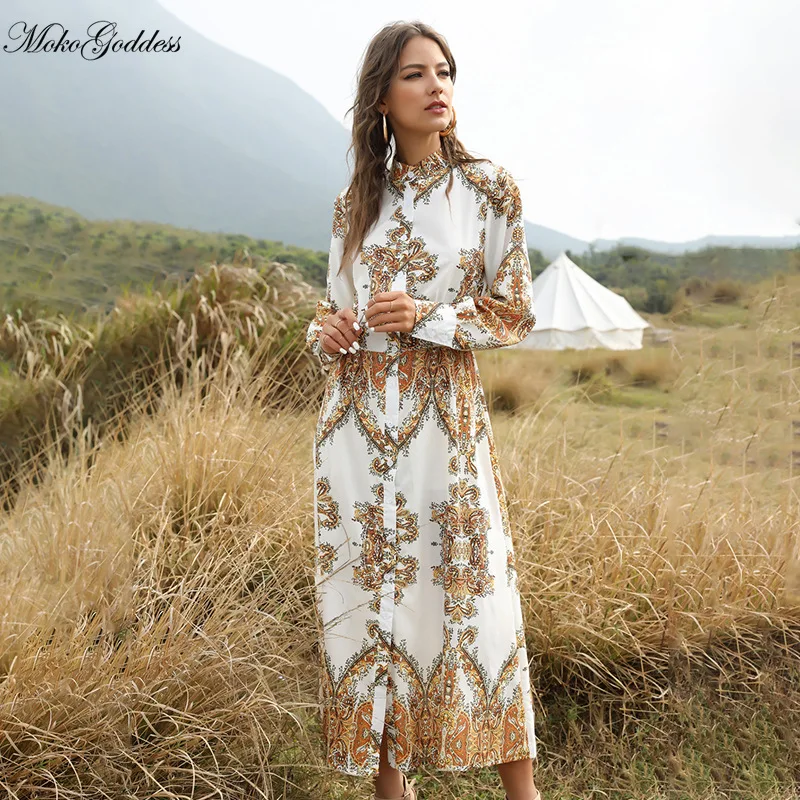 Новинка лета 2020 богемное платье рубашка с рукавами фонариками и принтом