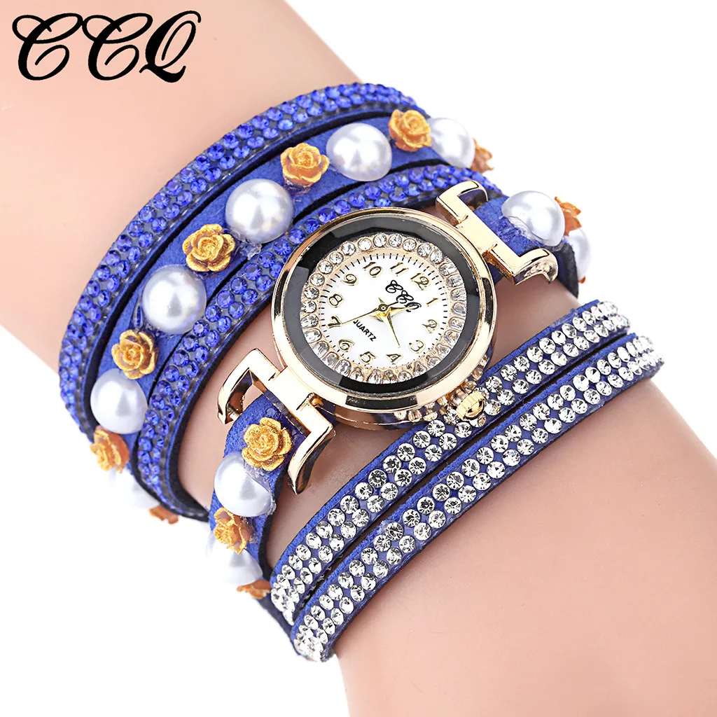 Reloj Mujer часы для женщин CCQ винтажные блестящие хрустальные цветы браслет