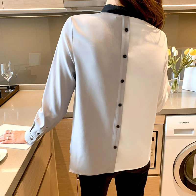 

COIGARSAM Full Sleeve blouse women New Spring Bow Panelled Belt blusas womens tops and blouses 6215