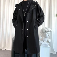 2021 autumn men hooded jackets harajuku windbreaker pocket overcoat male casual outwear hip hop streetwear coats