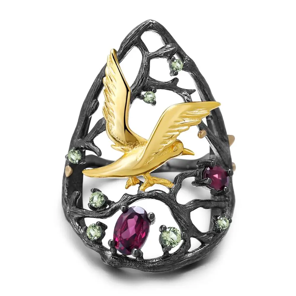 GEM'S балетное 925 пробы Серебряное кольцо ручной работы 0.85Ct натуральный родолит гранат птица дерево Груша Кольца для женщин драгоценные камни ювелирные изделия