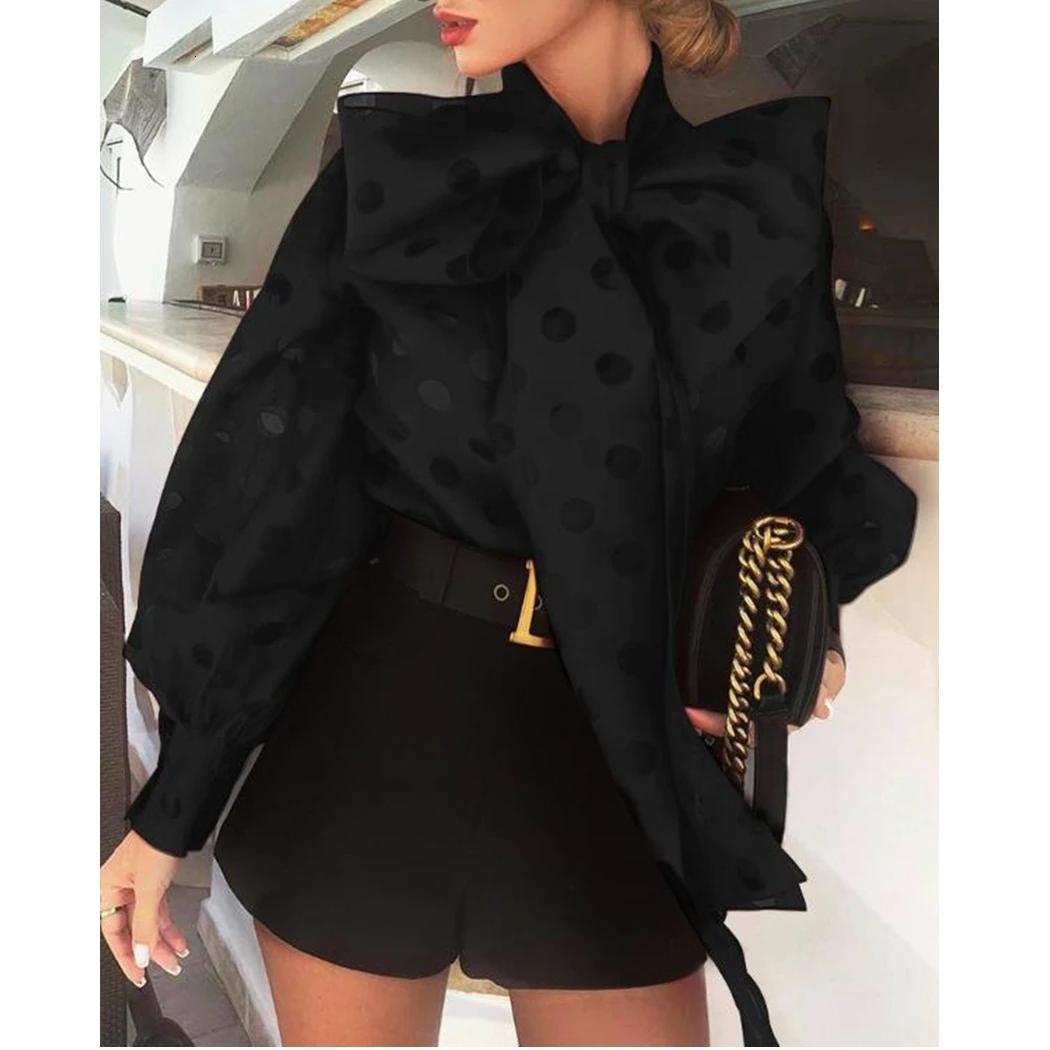 Элегантные вечерние рубашки в горошек с вырезами женская блузка бантом и