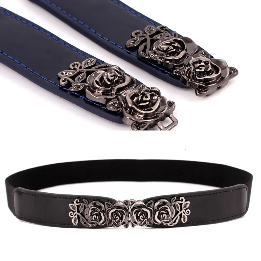 Модный женский пояс эластичный кожаный Дамский винтажный тонкий с цветком розы