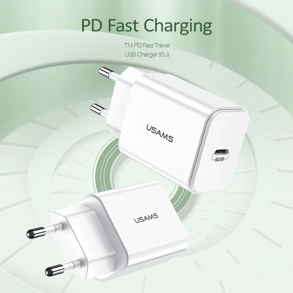 USAMS EU/US 18 Вт PD быстрое USB зарядное устройство Тип C быстрое зарядное устройство для iPhone X XS XR 8 зарядное устройство для мобильного телефона huawei samsung адаптер